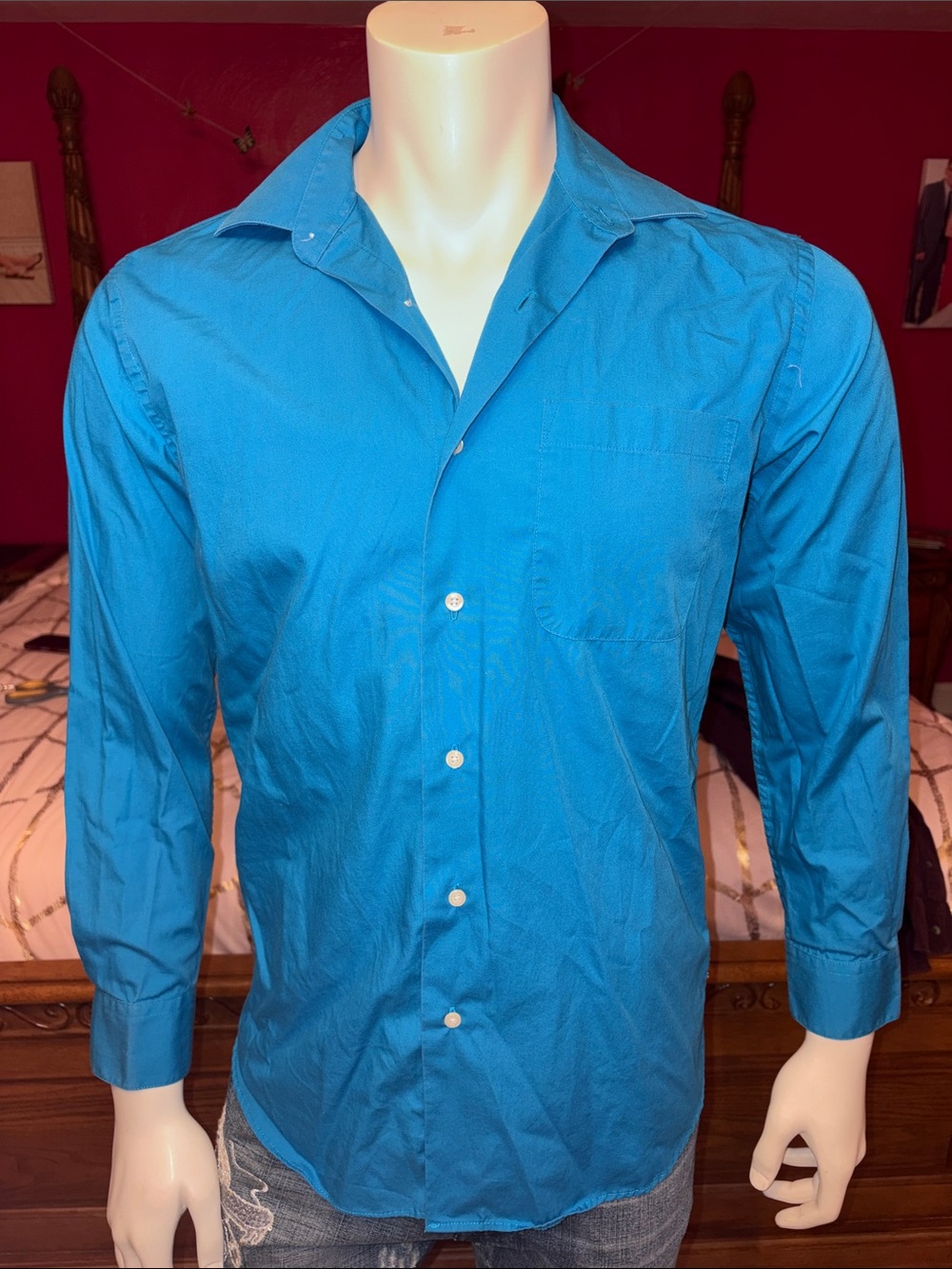 Alexander Julian Men's Bright Teal Blue Button-Up Dress Shirt